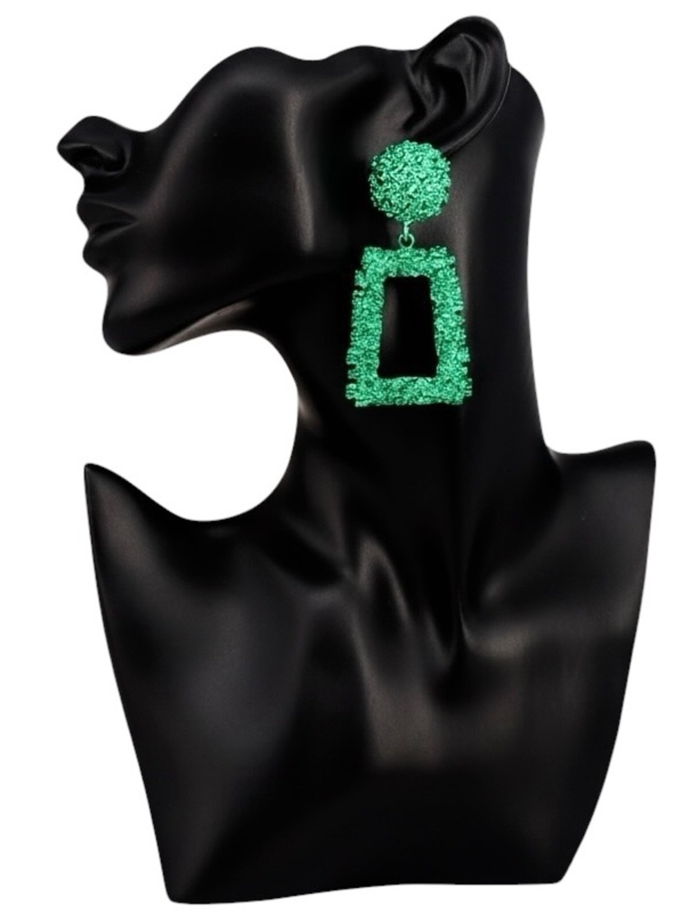 (NWT) Textured Green Post Back Metal Open Trapezoid Knocker Earrings